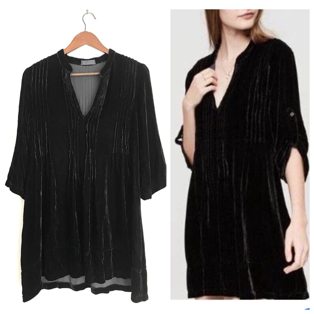 CP Shades Regina Tunic Top in Black Velvet XS Silk Rayon Velvet Pintuck Dress